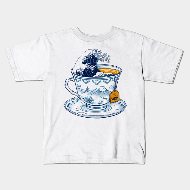 The Great Kanagawa Tea Kids T-Shirt by Vincent Trinidad Art